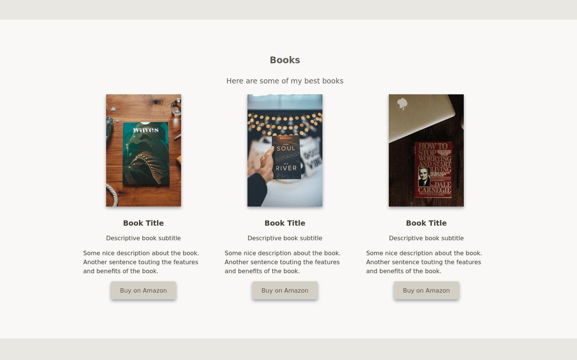 Author single-page website books section