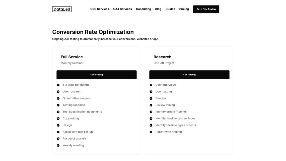 Dataled website pricing page